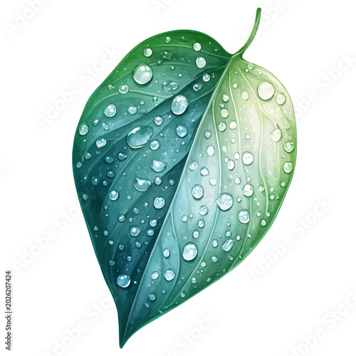 Cuadro en lienzo Dewy Green Spring Leaves, vibrant painting vector in watercolor style with playful brushwork and lively colors, isolated on a white background