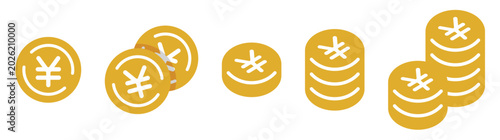 Tableau sur toile 日本円コインアイコンセット 金貨風マネーイラスト素材 Japanese Yen Coin Icon Set Gold Money Illustration De