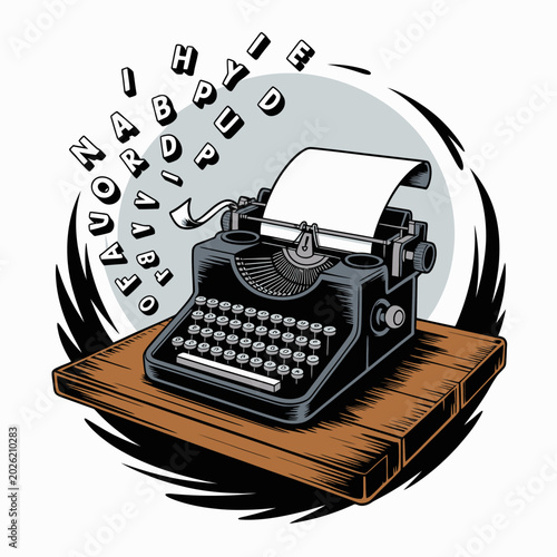 Photos Vintage Black Typewriter on Wooden Desk.