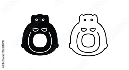 Minimalist hamster icon set, cute round rodent character vector, black and white hamster silhouette and line art symbols for pet branding