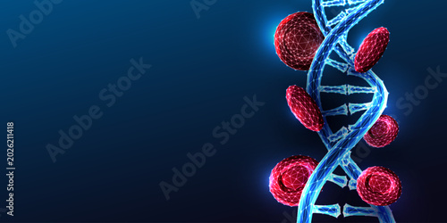 DNA Double Helix Red Blood Cells Sickle Cell Thalassemia Hematology Glowing Blue Vector