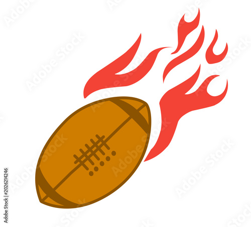illustration of a rugby ball with a bright red flame effect