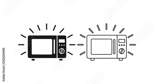 Microwave oven set, black and line style