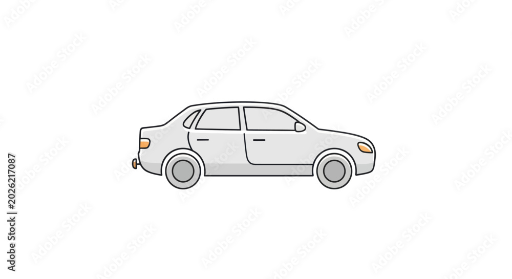 Fototapeta premium A simple illustration of a car is shown in profile view on a white background