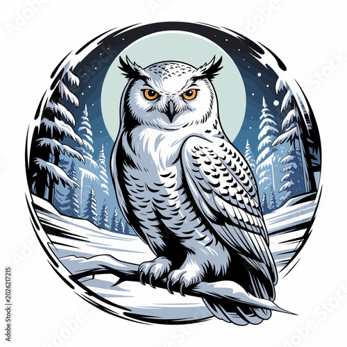 Photos Snowy Owl Perched on Branch.