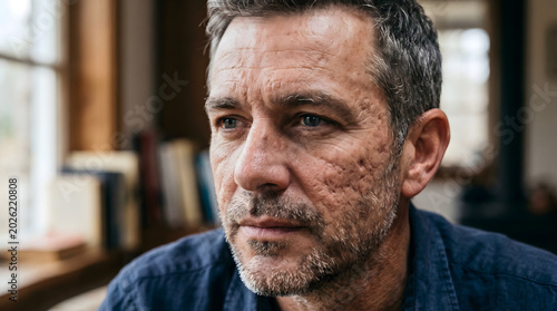 Mature man reflecting, looking away, close-up portrait