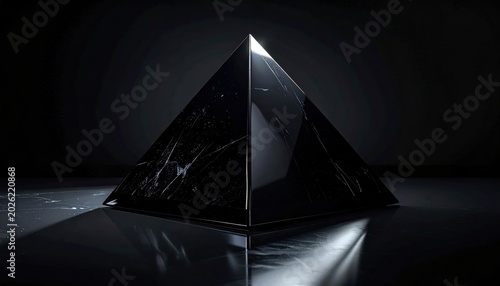 Polished Obsidian Pyramid, a Sleek Geometric Structure Gleaming with Dark Luxury