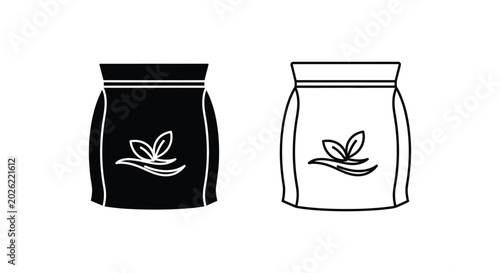 Black and white leaf jar icons, vector illustrations, minimalist design, simple graphics