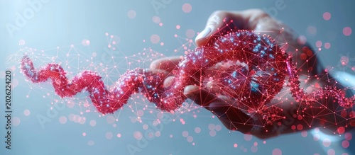 Hand Holding a Digital Representation of DNA