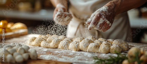 Baker Dusting Dough with Flour