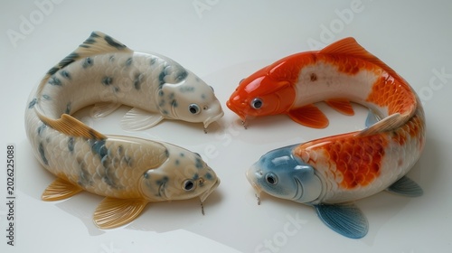 Three Ceramic Koi Fish