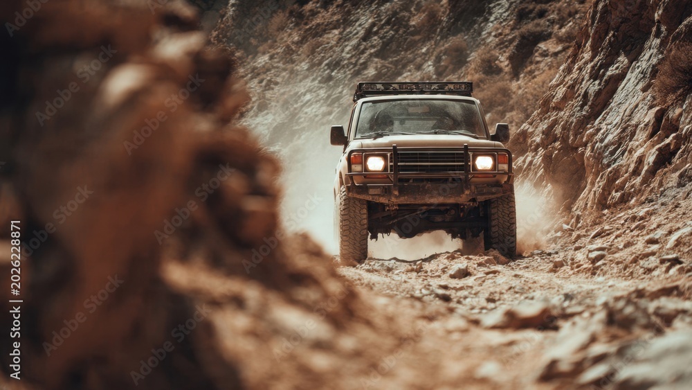 Naklejka premium Off-Road Truck Navigating Rocky Terrain