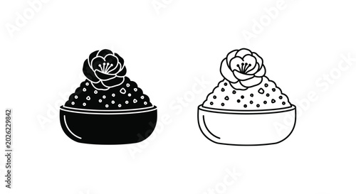 Bowl of grains with flower in two styles