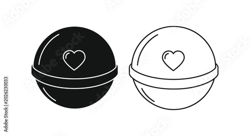 Spherical bath bomb with heart decoration