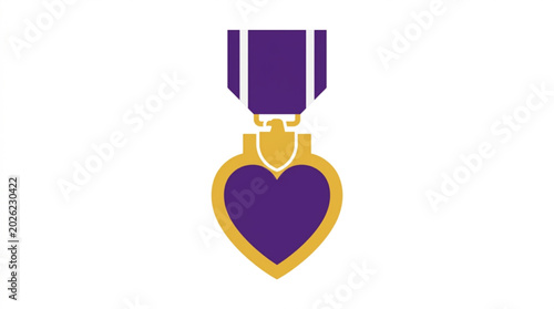 Purple heart medal icon with gold outline and purple ribbon