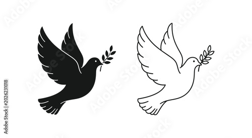 Flying dove holding olive branch set