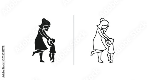 Silhouette and outline of mother and child