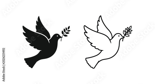 Flying dove with olive branch in two styles