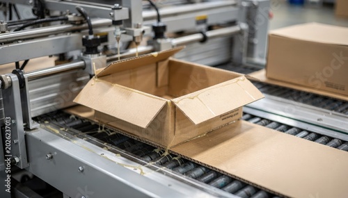 Detailed medium shot capturing the crashlock box forming process where folded blanks are glued and shaped into sturdy lockable corrugated boxes.