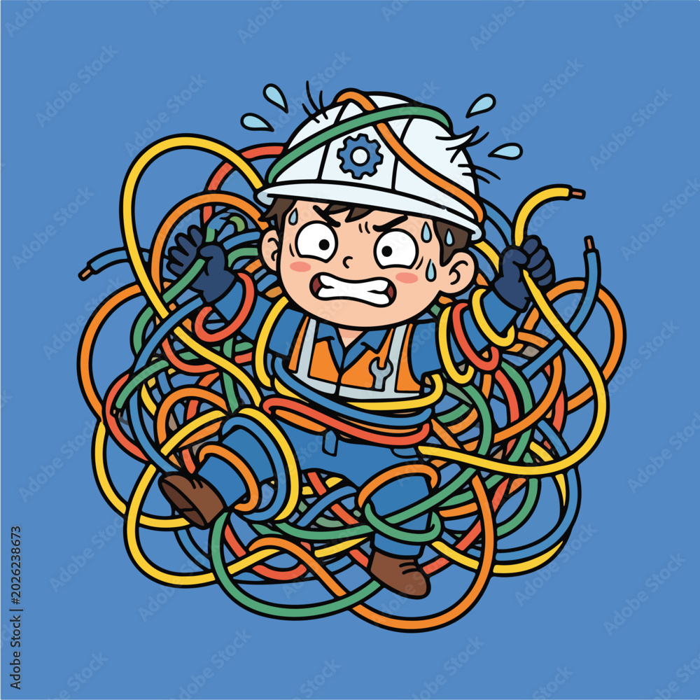Fototapeta premium Electrician with tangled wires.