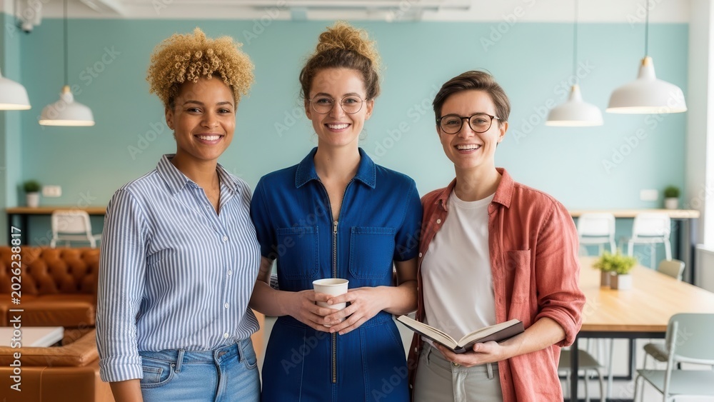 Naklejka premium Diverse Women Smiling in Modern Office