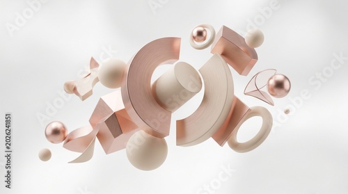 Abstract composition of geometric shapes in rose gold and cream colors