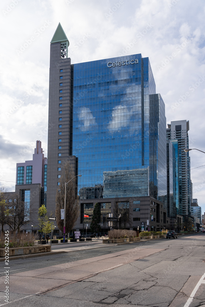 Naklejka premium Toronto, Ontario, Canada - May 6, 2026: Celestica headquarters building in North York Centre on Yonge St, Toronto, Canada.