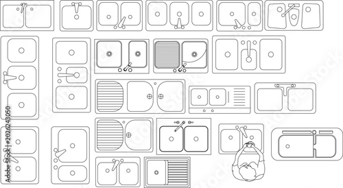 Tableau sur toile Collection of kitchen sink and countertop symbols for architectural floor plans
