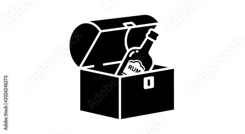 Treasure chest containing a bottle of rum stands as a classic icon representing historical maritime adventures and the legendary spirit of pirate lore.