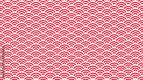 Obraz na plátně Red and white Japanese seigaiha wave seamless pattern background for textile and