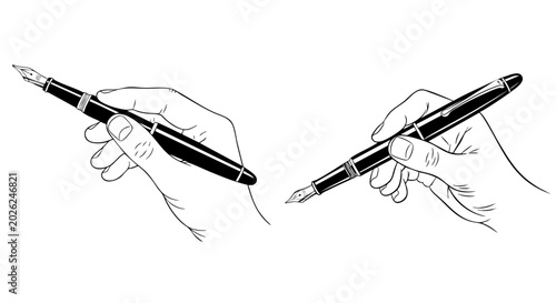 Schilderij op canvas Hand holding pen illustrations, pen grip icons, writing hand drawings, black and