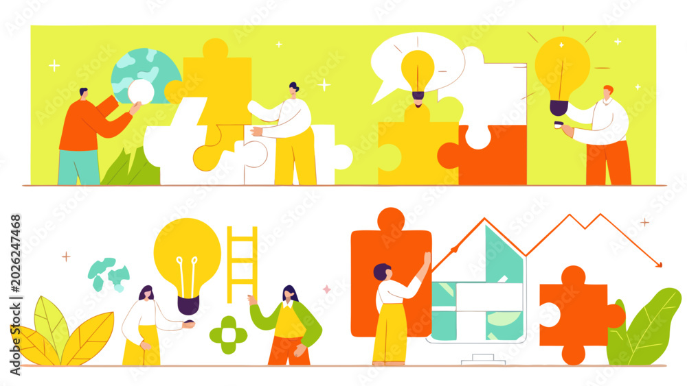 Fototapeta premium Flat design style web banners of teamwork and success. Vector illustration concepts for business workflow and success, project management, team building