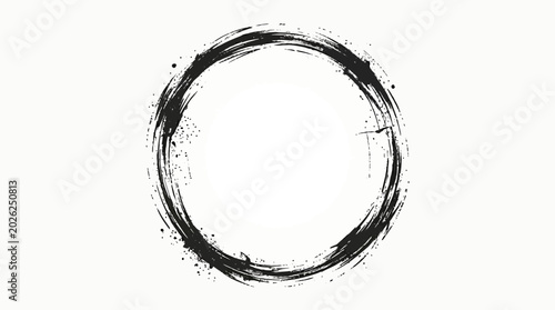 Black ink brush stroke circle on for design and art projects
