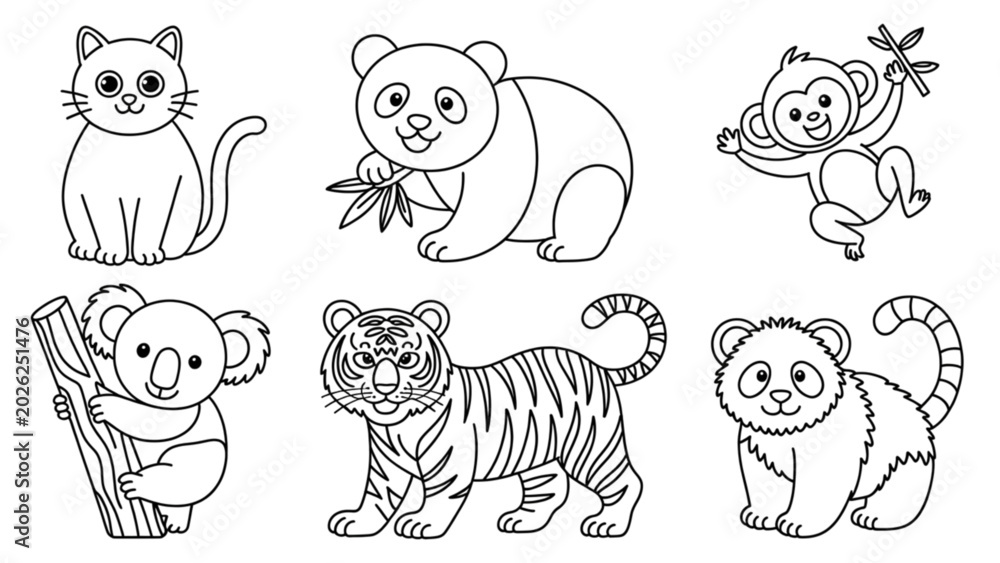Obraz premium Whimsical cartoon animals and objects set