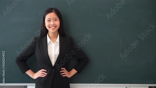 business woman in front of blackboard
