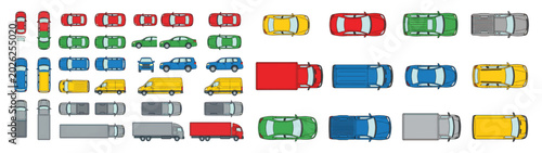 Colorful Top-View Cars Illustration Pattern With Multiple Vehicles Arranged In Grid Layout