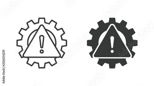 Two gear icons featuring warning symbols displayed in a clean graphic style for this professional digital design element created to highlight technical issues or system errors