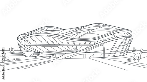 Fotografie Architectural line drawing sketch of a modern futuristic stadium building