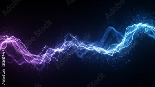 A wave of purple and blue particles flowing across a dark background