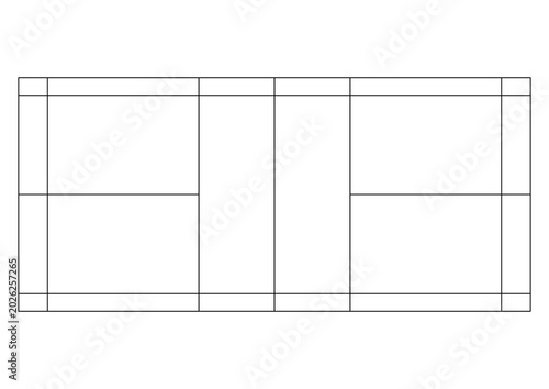 Badminton Court Top Down Blueprint Outline 1Bit Monochrome Vector Background Sports Schematic Minimalist Pattern A4 Printable Stencil Graphic