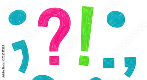 Obraz na plátně Colorful hand drawn punctuation marks isolated on white background