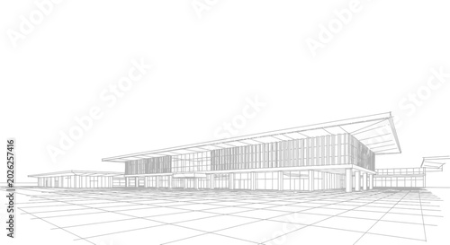 Fotografía Modern Architectural Building Design Sketch Perspective.