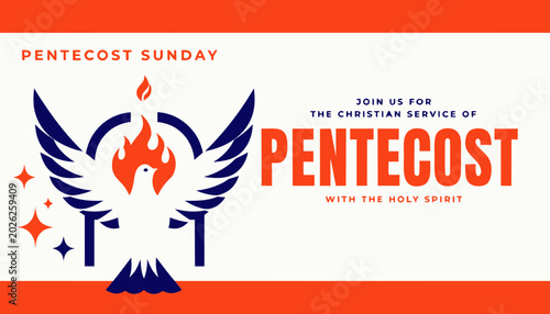 Quadro su tela Pentecost sunday banner with dove in flame