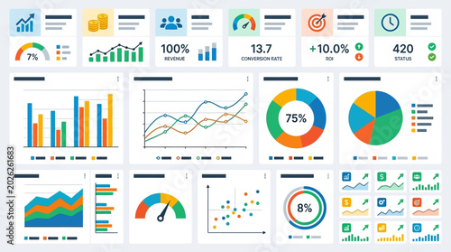 Business data analysis charts and graphs.