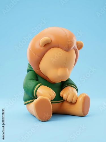 Sad Lion Toy Sitting Down Wearing Green Hoodie