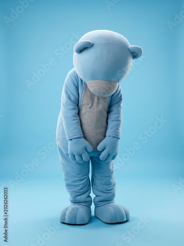 Sad Blue Bear Mascot Costume Character Feeling Down