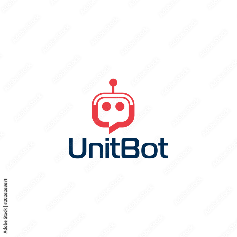 Φωτογραφία A red robot head logo with a speech bubble incorporated into its design, with th