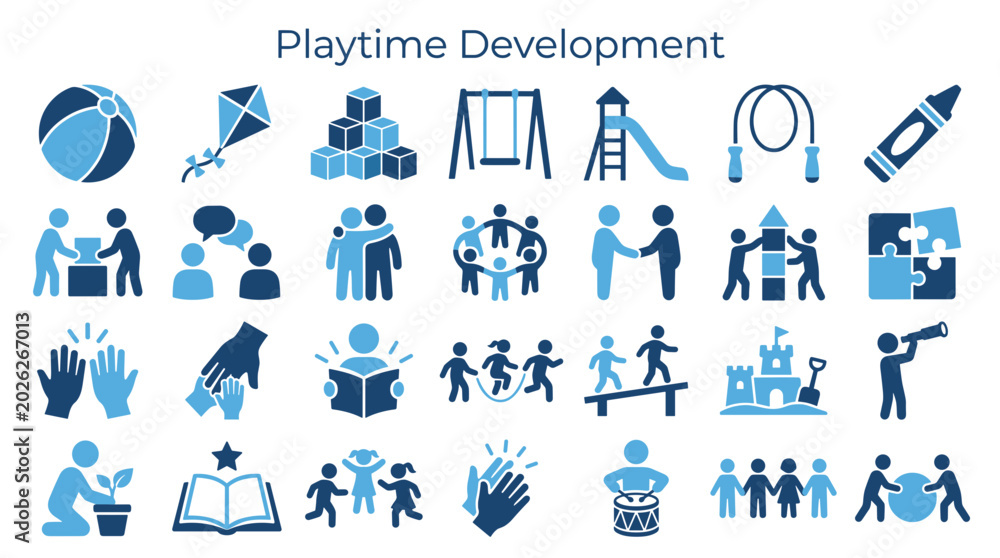 Φωτογραφία Childrens playtime development and educational activities icons set illustrating