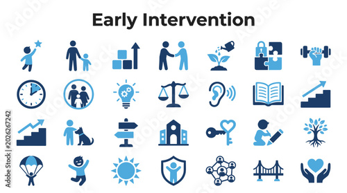 Obraz na płótnie Early intervention symbols and icons representing child development support, edu