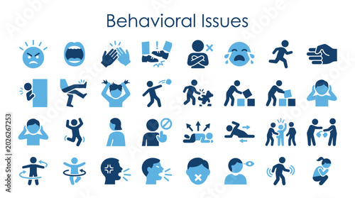 Tableau sur toile Collection of icons representing behavioral issues in children and adults depict
